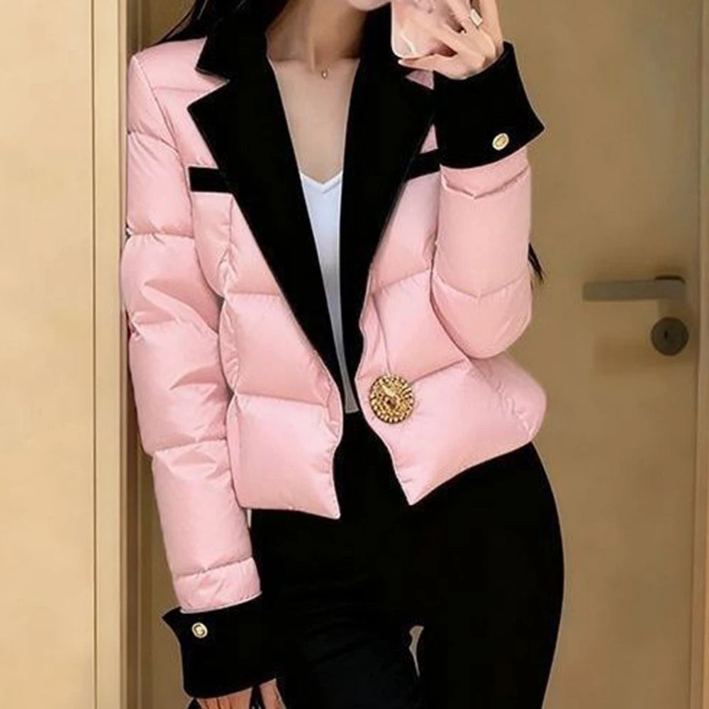 Warm Winter Pink Cotton Jacket With Chic Minimal Design for Women