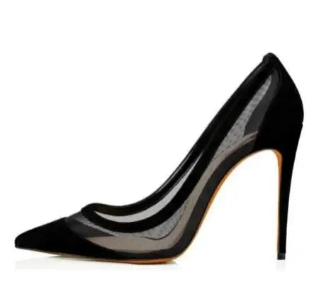Elegant Nude Pink Black Suede Patchwork Pointed Toe Pumps for Women