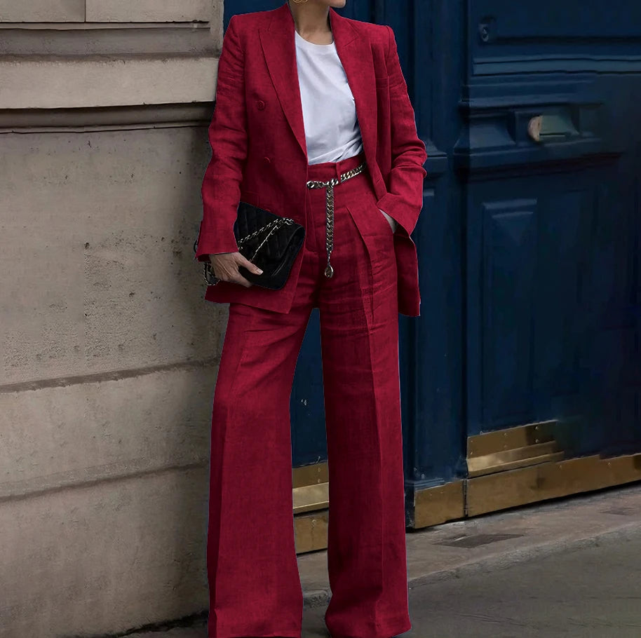 Double Breasted Classic Two Piece Suit Set for Women