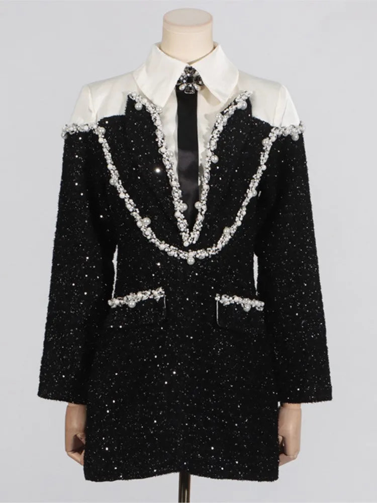 Sequin Beaded Patchwork Mini Dress