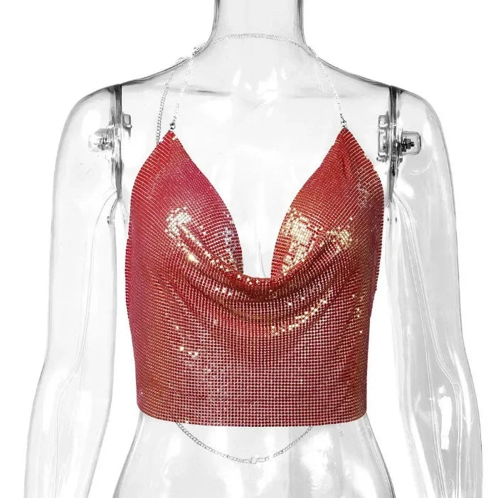 Tank Top Women Metal Sequin Camisole Party Nightclub Music Festival Sleeveless Sexy Vest for Female Streetwear 2025 Summer New