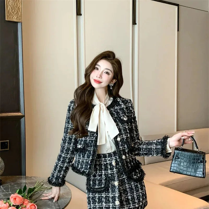 Autumn Winter Street Style Tweed Suit