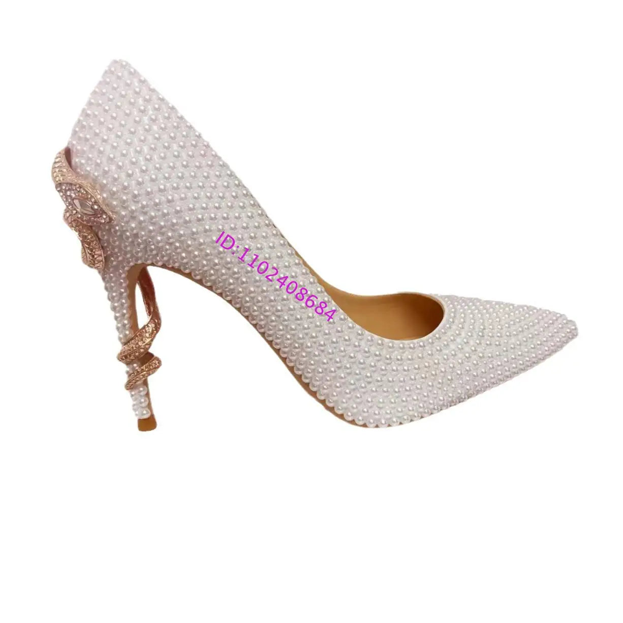 Golden Pearl Embellished Bridal High Heel Pumps For Women