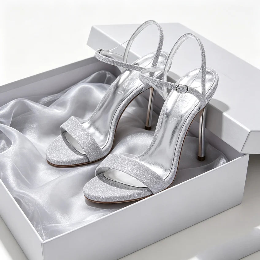 Silvery Purple Metallic Bling High Heel Sandals for Women