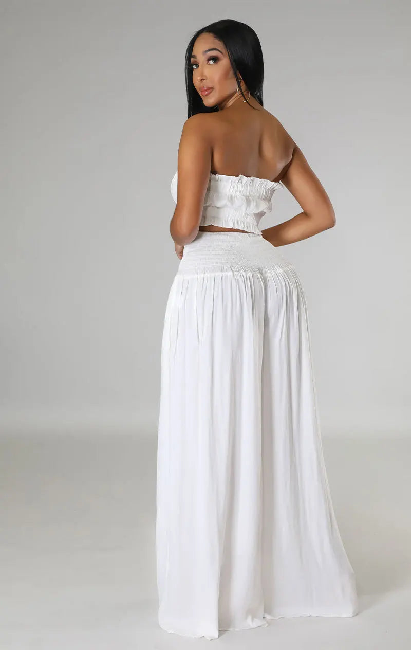 Lace Up Strapless Top Two Piece Pants Set for Women