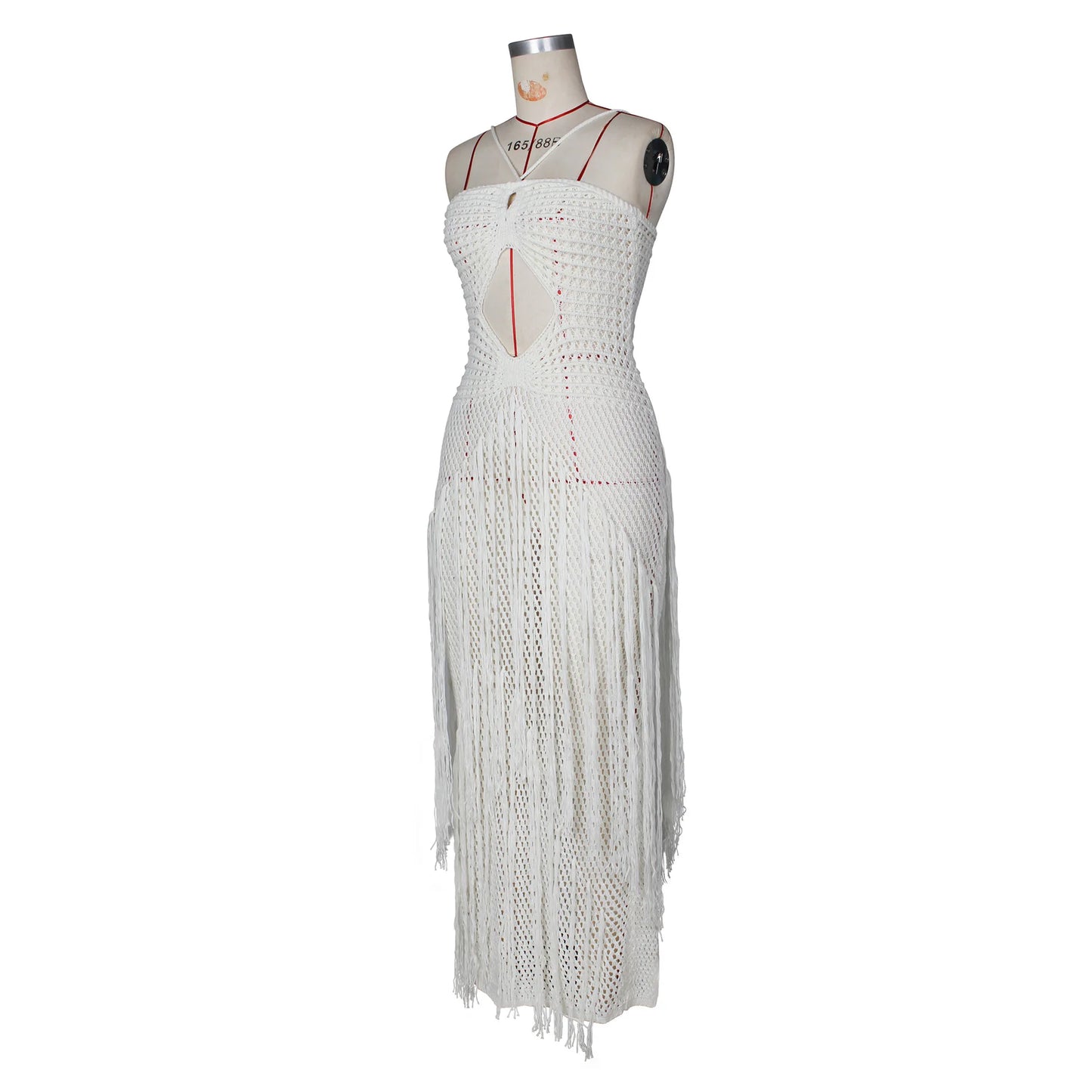 Hollow Out Sheer Crochet Lace Up Maxi Dress for Women