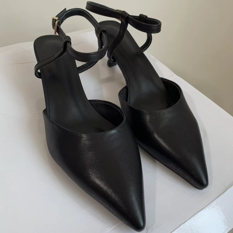 Leather Pointed Toe Mid Heel Sandals