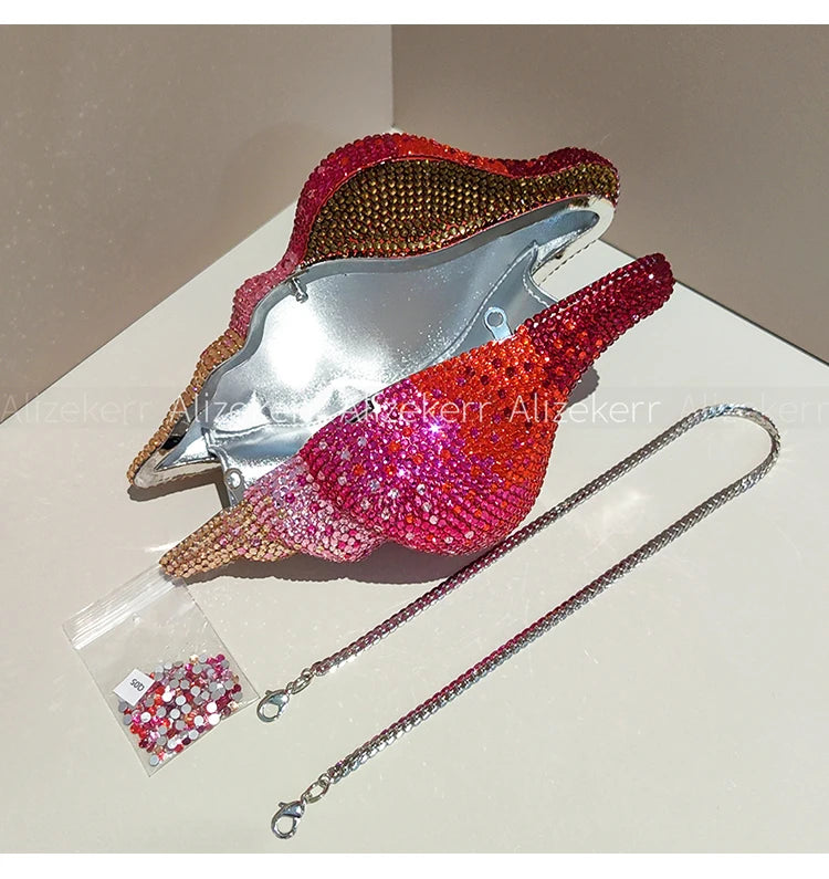 Glamorous Crystal Conch Shaped Rhinestone Evening Bag for Women