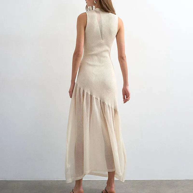 Sleeveless Mesh Patchwork A-Line Dress