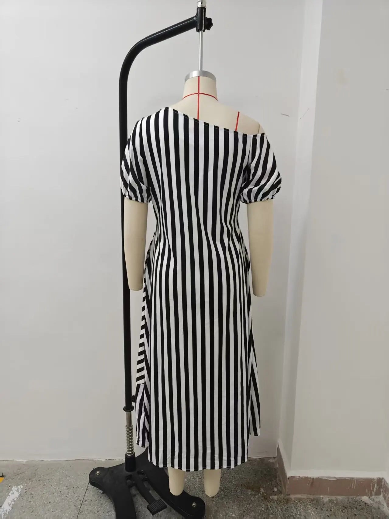 Striped Off Shoulder With Pockets Maxi Dress for Women