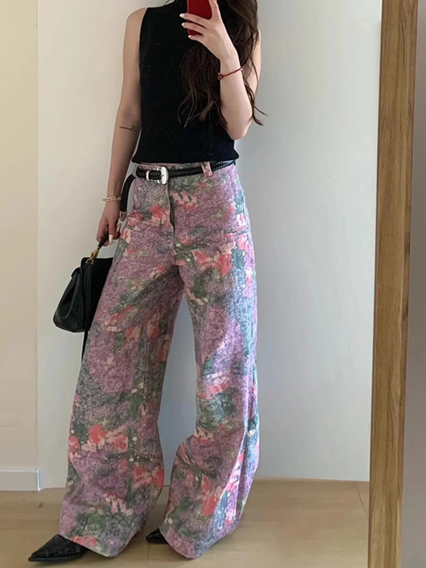Women Printing Vintage Baggy Jean Design Korean Fashion Chic Shoujo Grunge Japanese Y2K Harajuku Denim Pants 2000s High Street