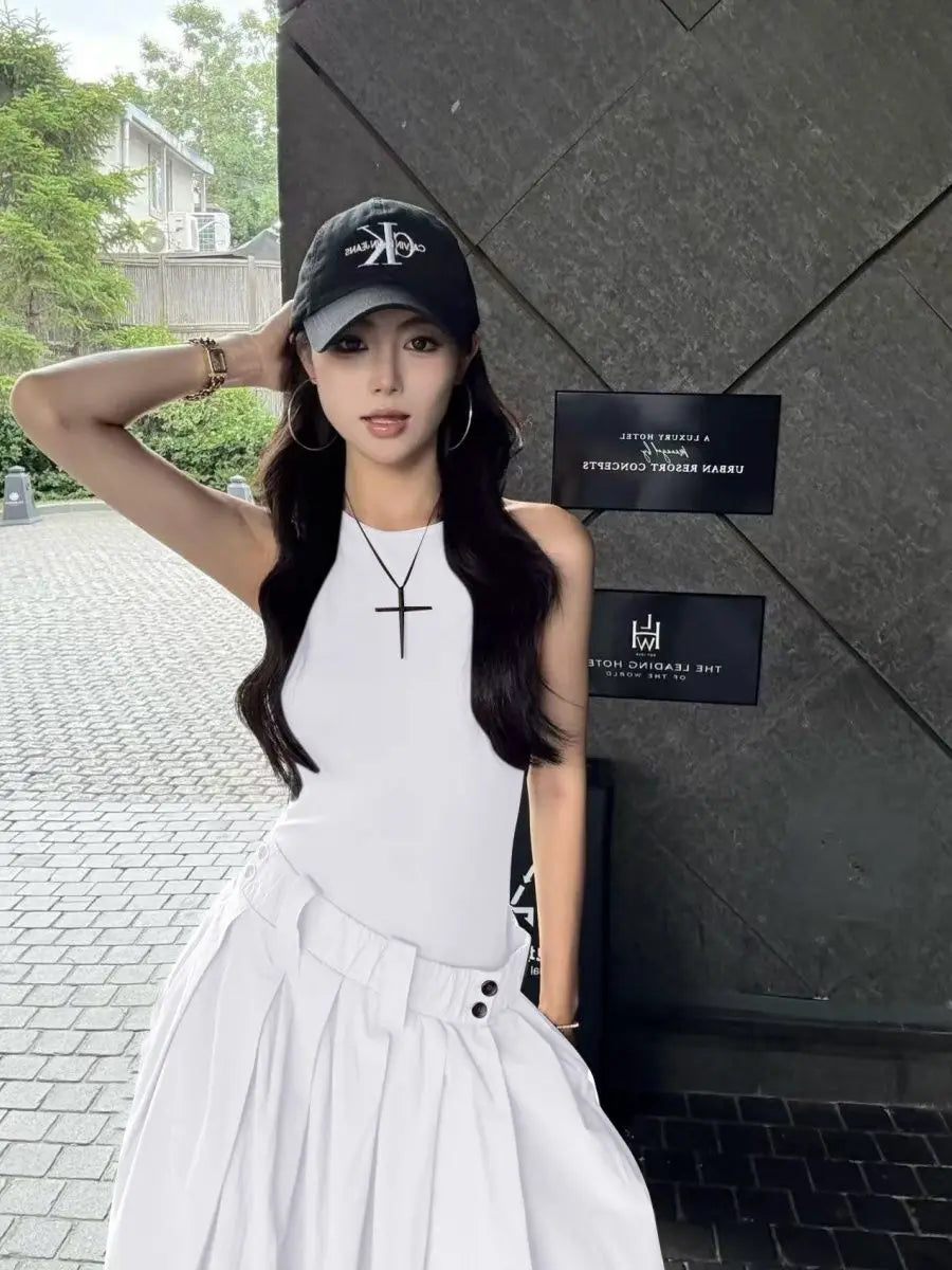Gray High Waist Button Placket Midi Dress For Women