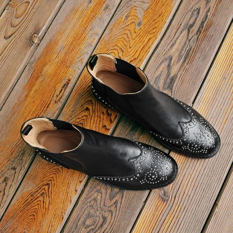 Rivet Patent Leather Slip On Ankle Boots for Women