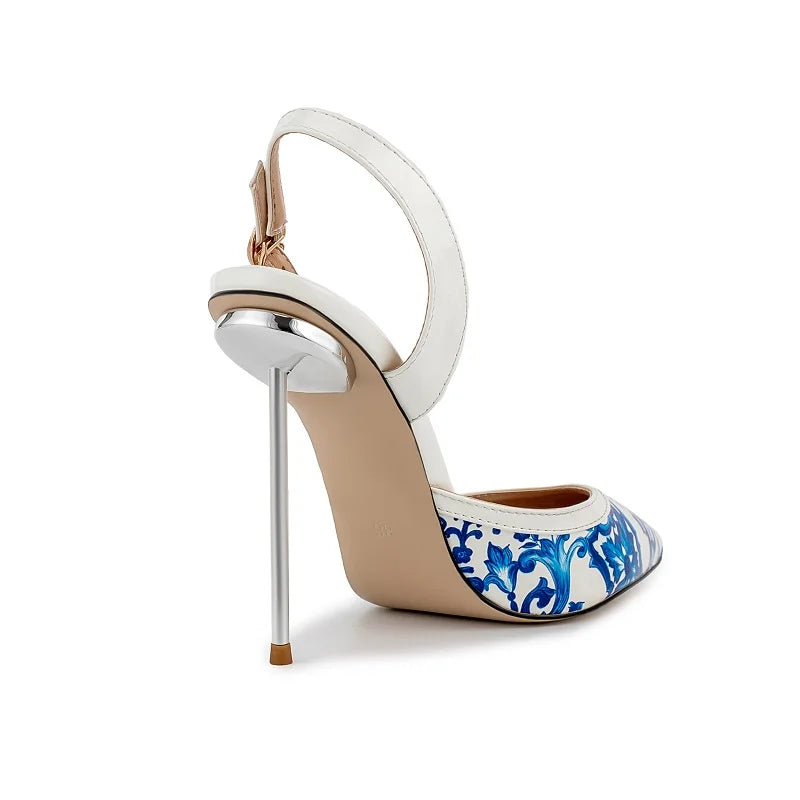 Floral Print Elegant Stiletto Sandals Open Toe for Women