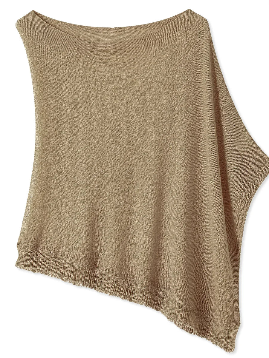 Sheer Ruffle Trim Knit Poncho Cover Up for Women