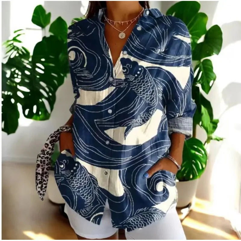 Ditsy Floral Oversized Dropped Shoulder Blouse for Women