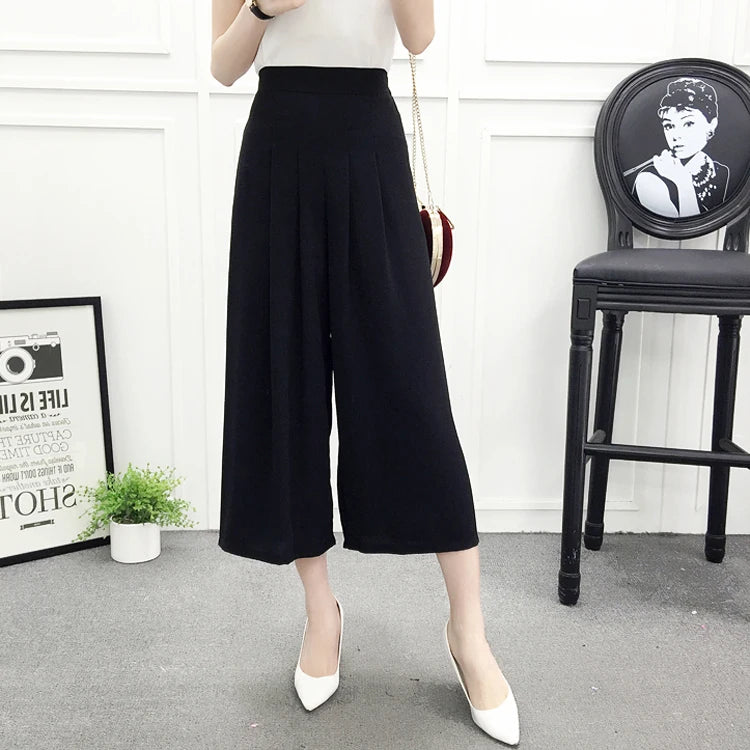High Waist Pleated Wide Leg Cotton Linen Pants For Women