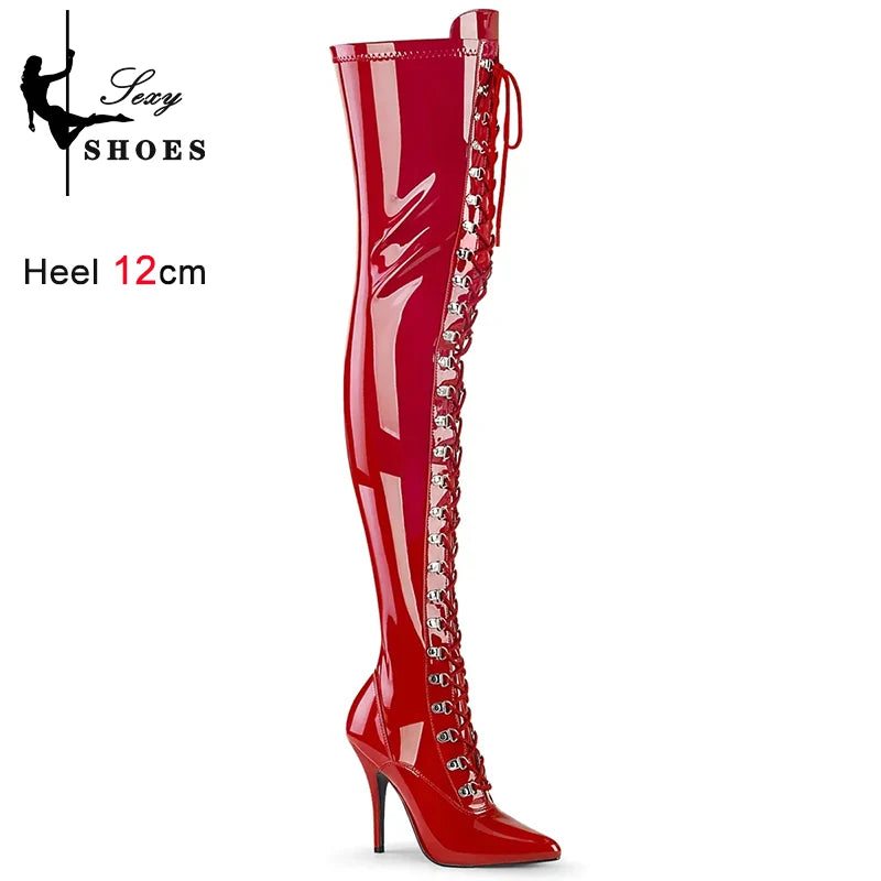 Plus Size Over-The-Knee Leather Stiletto Boots for Women