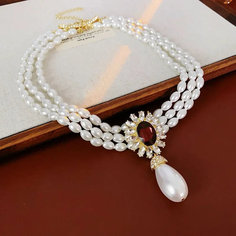 Simulated Pearl Necklace And Earring Set