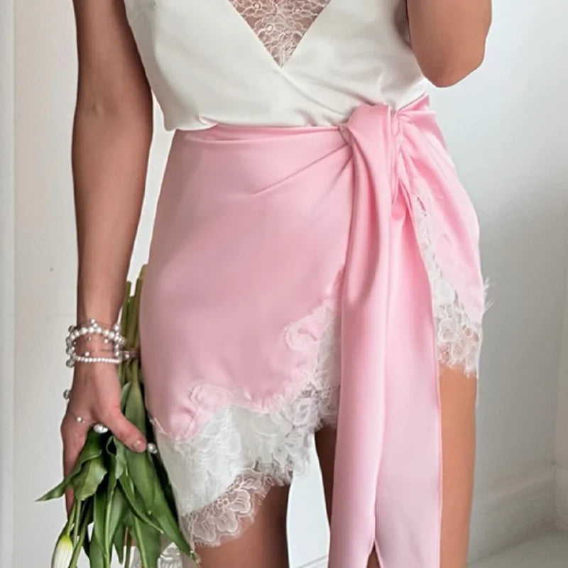 Elegant Lace Patchwork Loose Knee Length Dress for Women