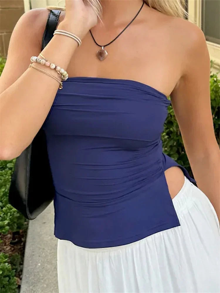 Chic Solid Color Bandeau Cropped Tank Top for Women
