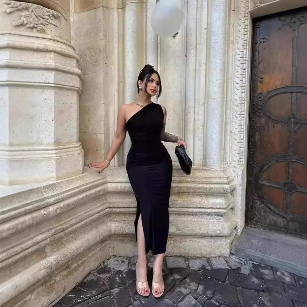 Summer Fashion Sexy Maxi Dress Women New Split Sleeveless Backless Slim Dress Fashion Off Shoulder Club Elegant Party Maxi Dres