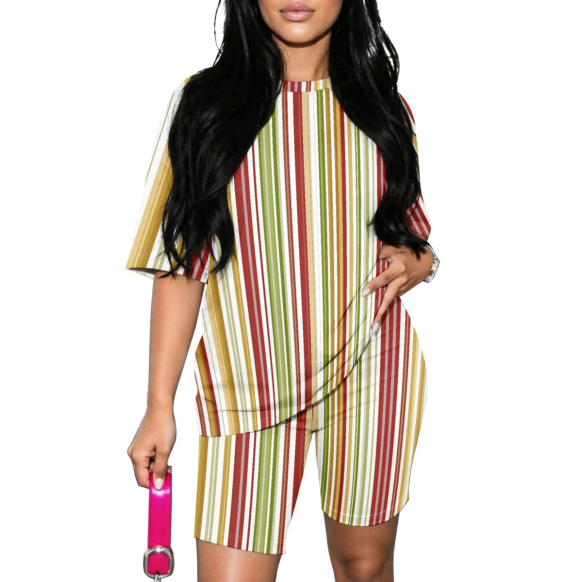 Colorful Striped Summer Top and Shorts Set for Women