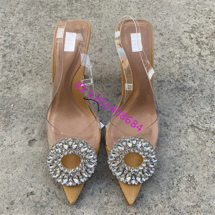 Crystal Pointed Toe High Heel Slingback Sandals for Women