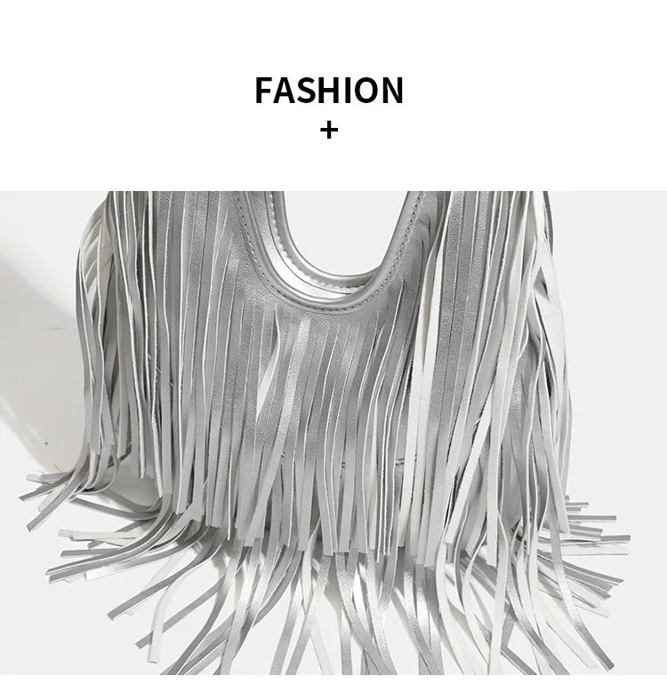 New Women's Shoulder Bag Solid Color Tassel Fashion Women's Shoulder Bag Large Capacity Retro Casual Women's Bag High Quality