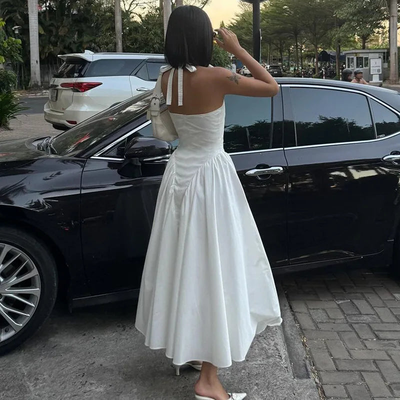 Elegant Halter V Neck Backless Maxi Dress For Women