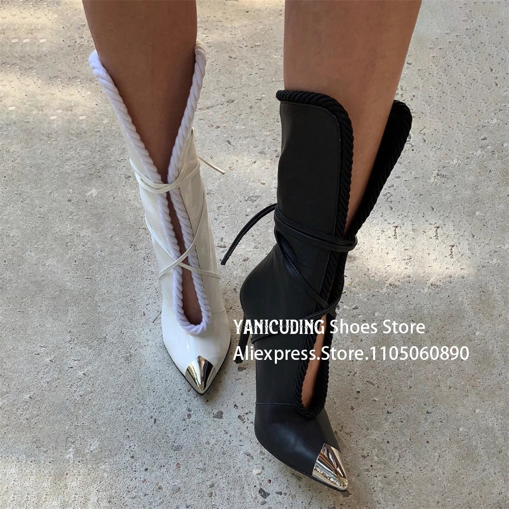 Metallic Pointed Toe Stiletto Ankle Boots for Women