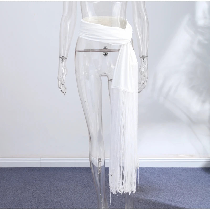 Chic Fringe Tassel Satin Waist Bag With Flowing Strap for Women