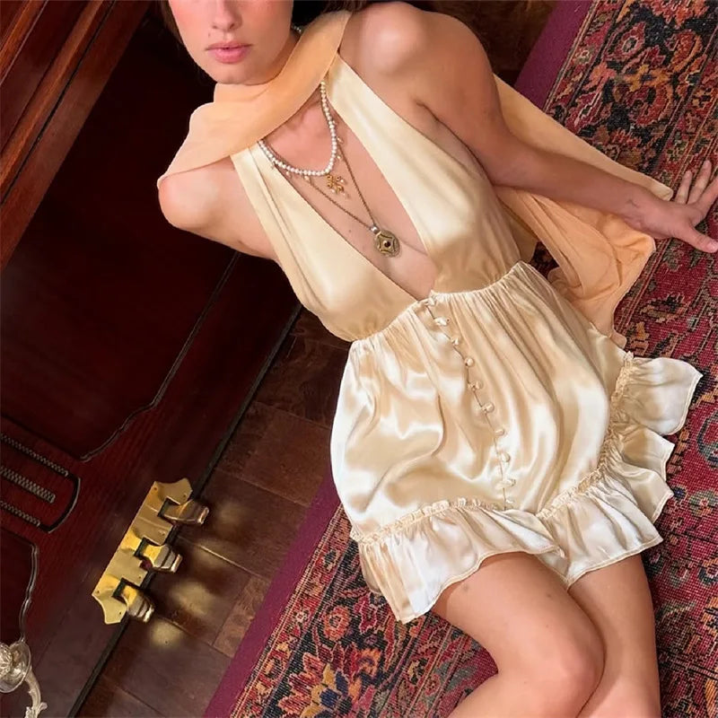 Backless Satin Mini Dress