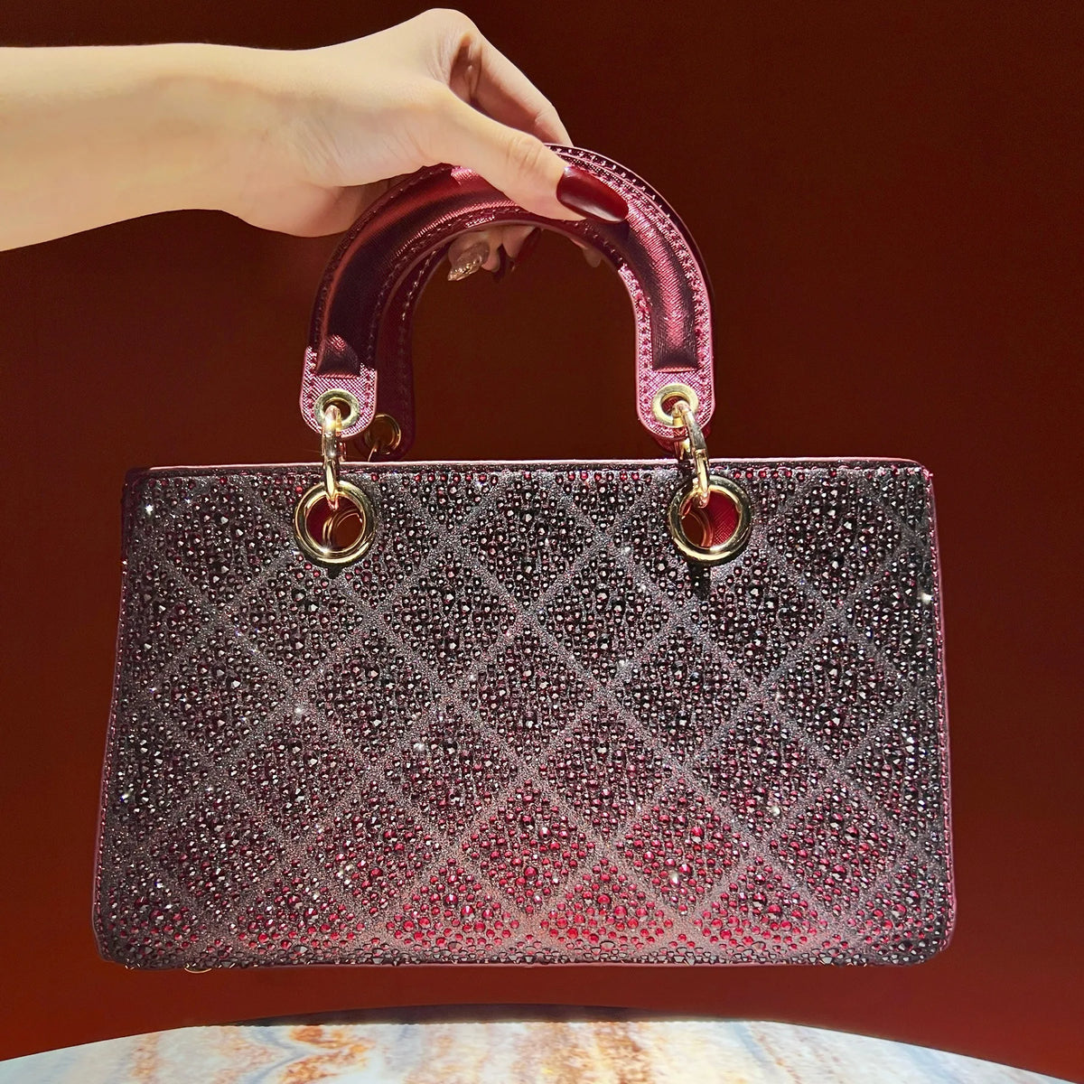 Rhinestone Party Handbag With Messenger Strap for Women