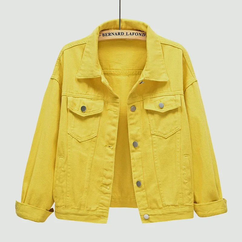 Long Sleeved Single Breasted Denim Coat with Lapel for Women