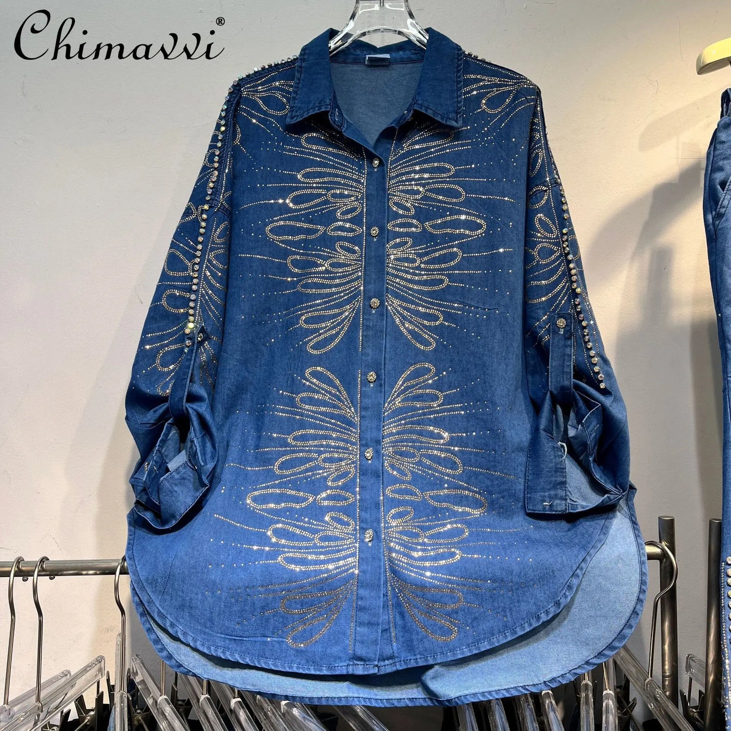Heavy Industry Hot Diamond Temperament Pants Set 2025 Summer New Fashion Loose Shirt Top Wide Leg Pants Women's Two-piece Set