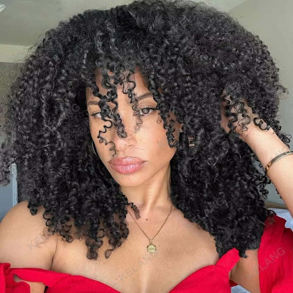 Glueless Short Afro Curly Bob Wig With Bangs for Women