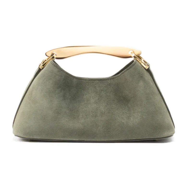Mini Boomerang Faux Suede Bag, Luxury Designer Handbag for Ladies Elegant, Women's Fashionable Shoulder Bag with Metal