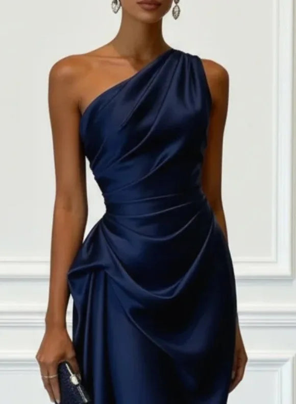 Elegant Satin Sleeveless Evening Party Midi Dress for Women