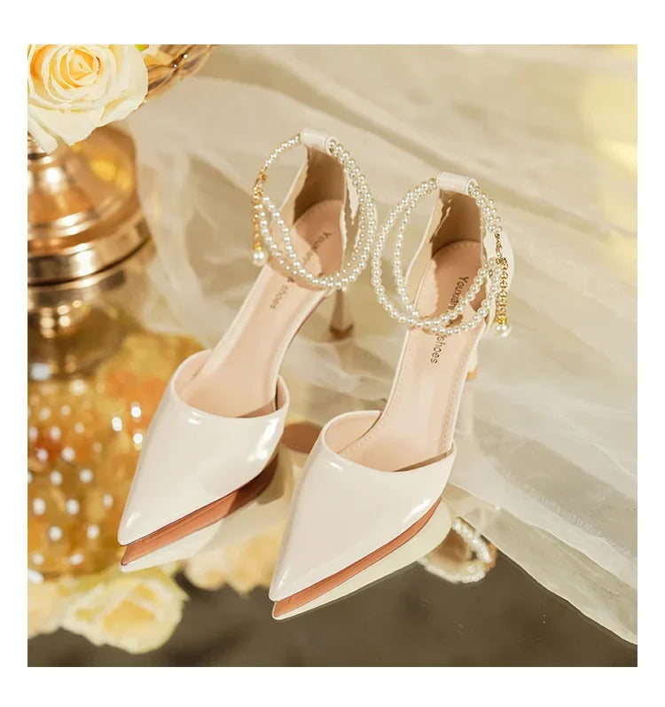 Pearl Stiletto Bow Ankle Pumps