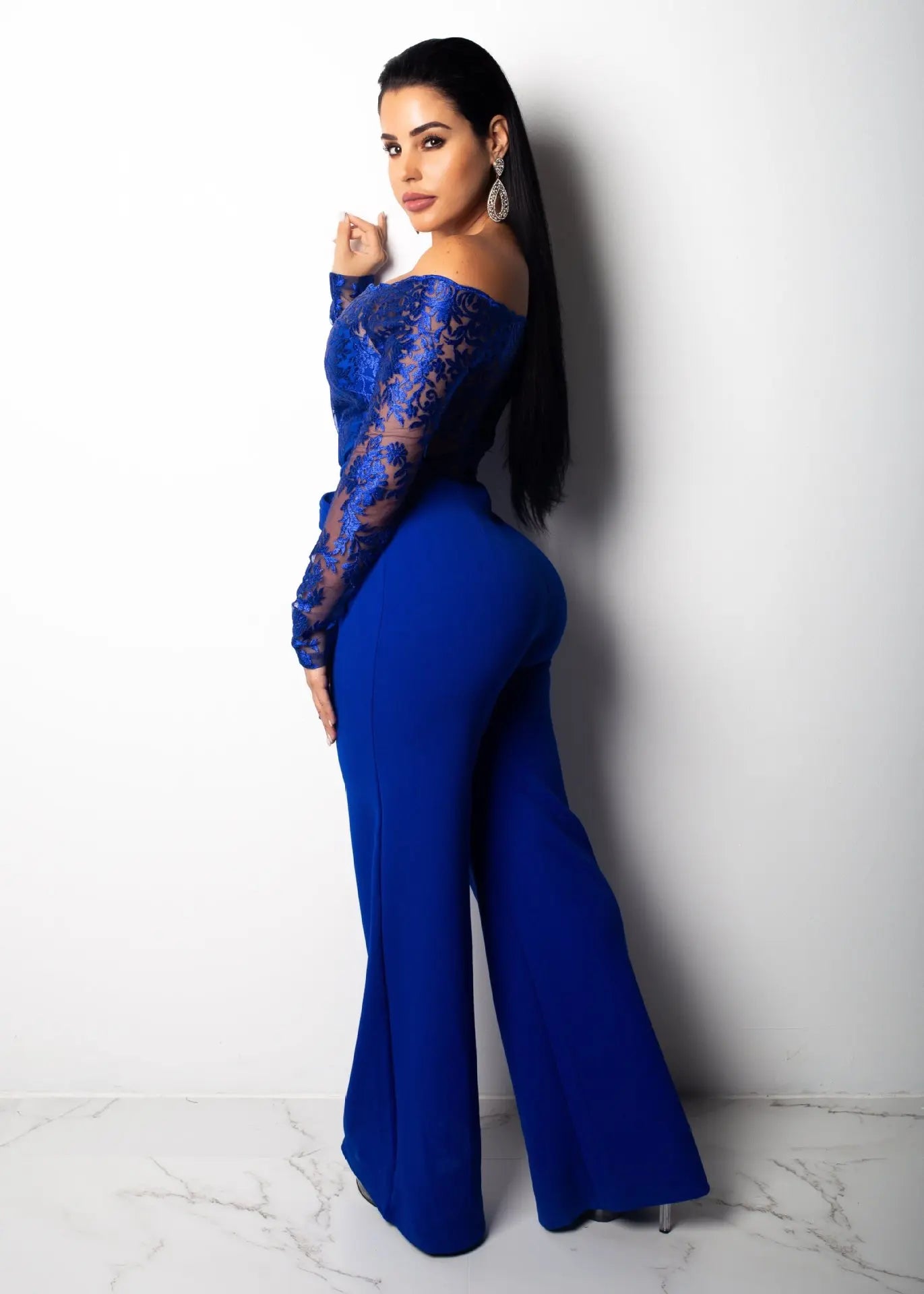 Elegant Lace Stitching Wide Leg Jumpsuit for Women