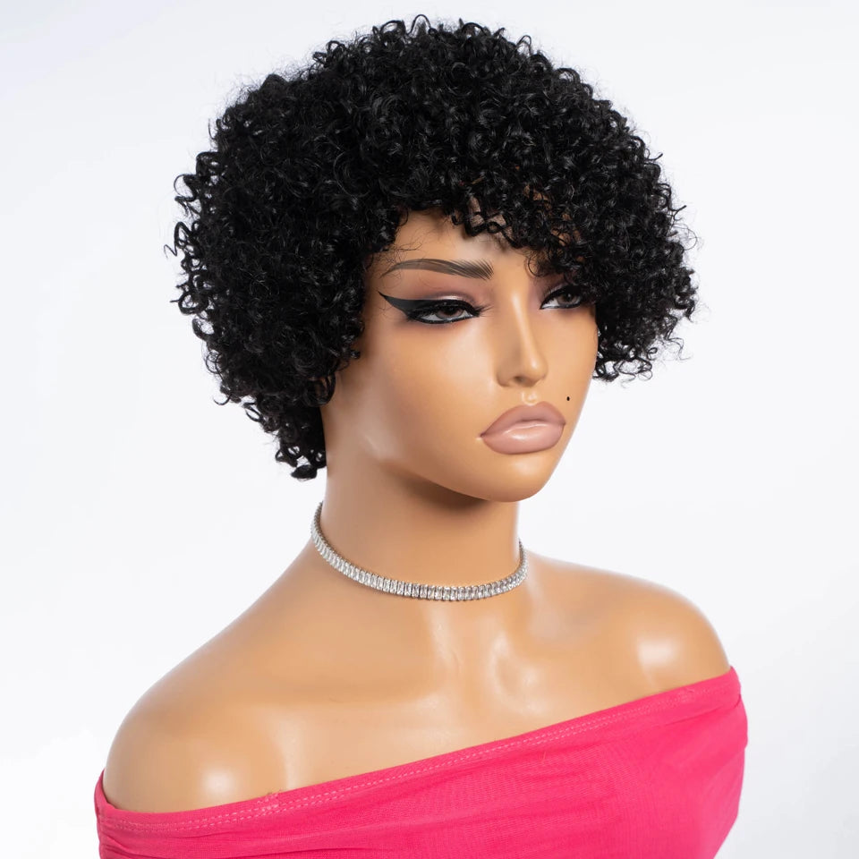 Short Kinky Curly Pixie Bob Human Hair Wig for Women