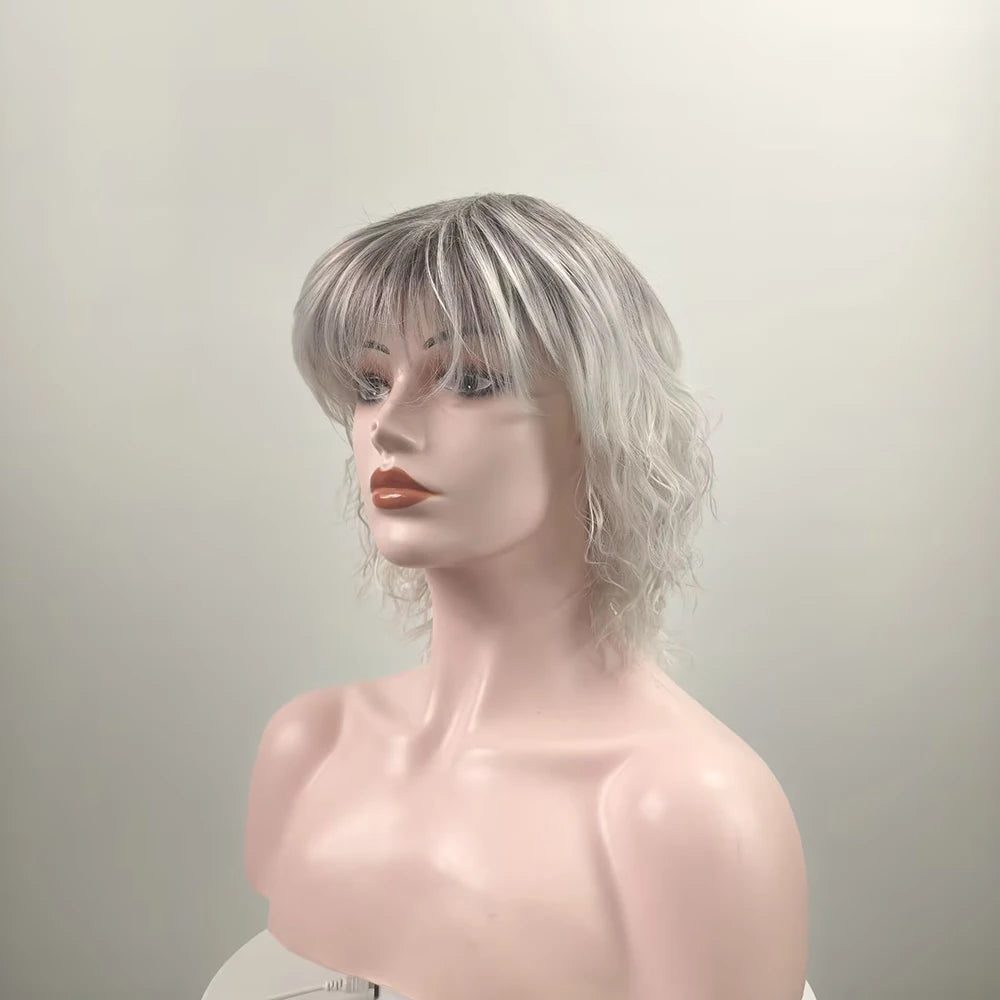 Lightweight Grey Short Curly Synthetic Wig For Women