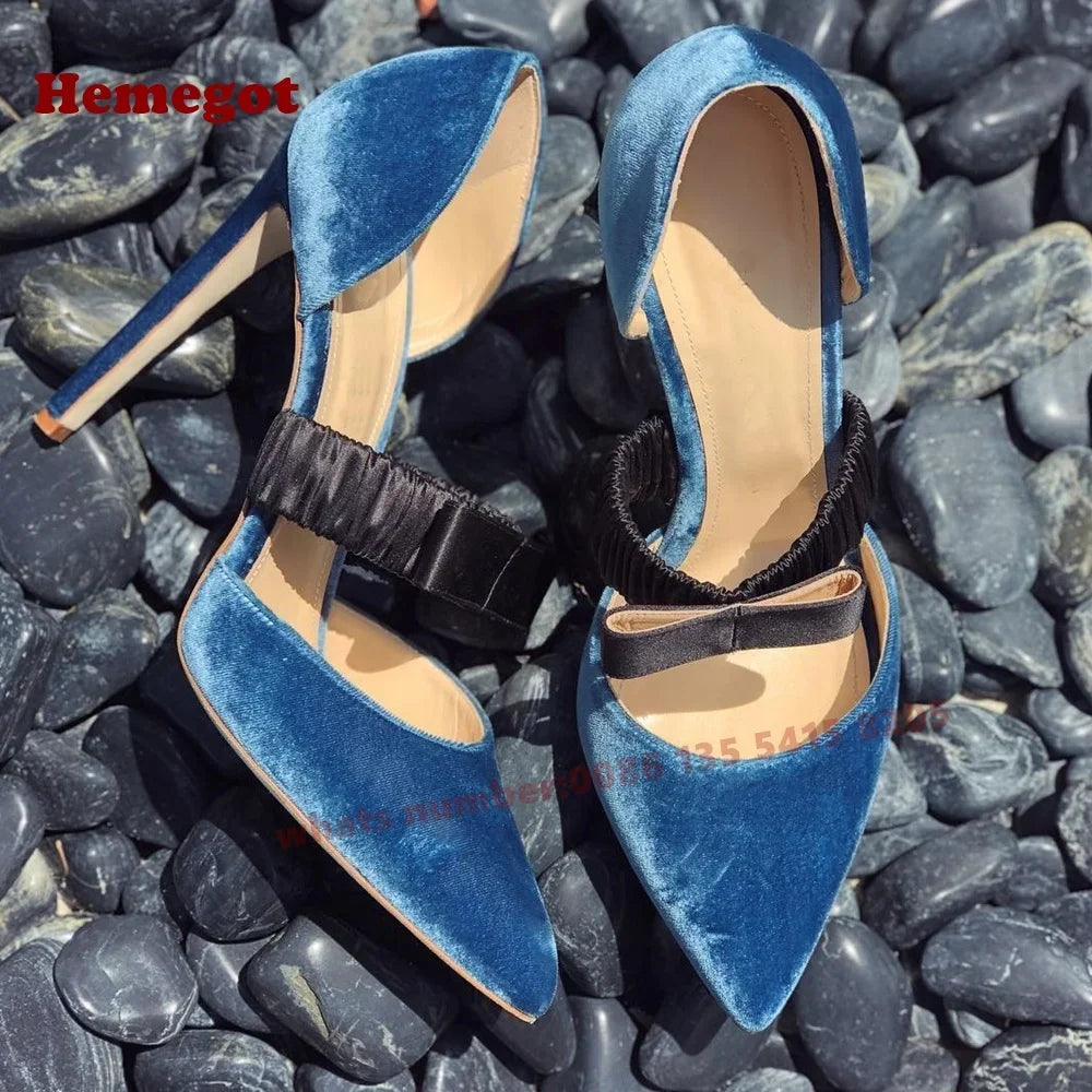 Leopard Bow Detail Blue Satin Pumps Pointed Toe for Women