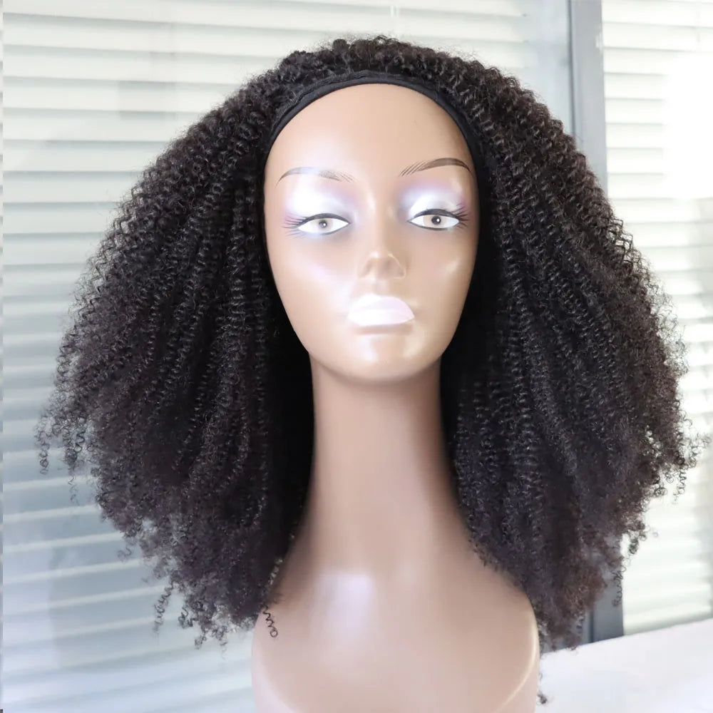 4C Afro Kinky Curly Human Hair Half Wig for Women