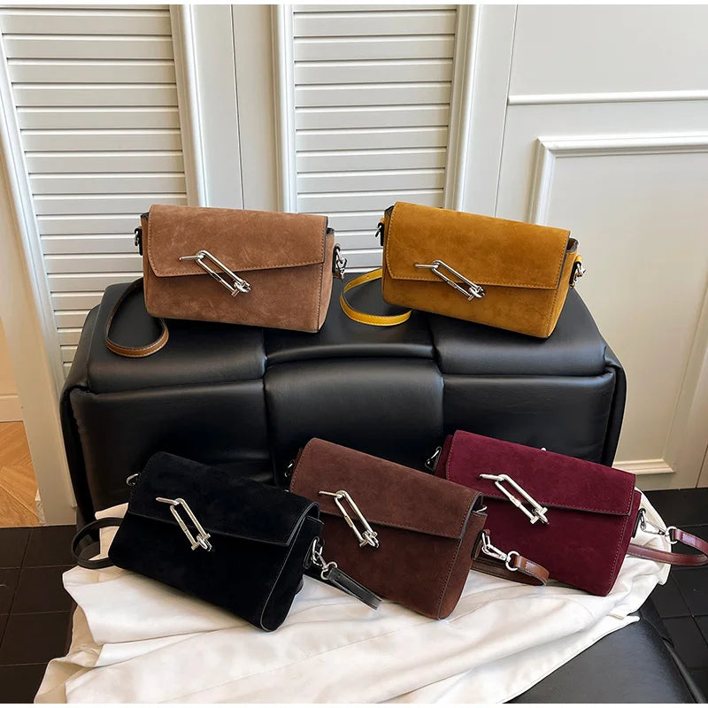Retro Frosted New Shoulder Bag Women Autumn And Winter Suede High-end Fashion Women's Wallet Versatile Texture Small Square Bag