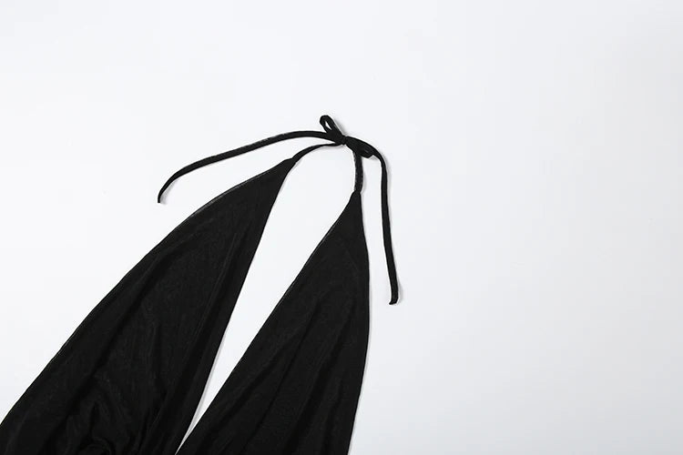 Backless Halter Ruched Deep V Neck Dress for Women
