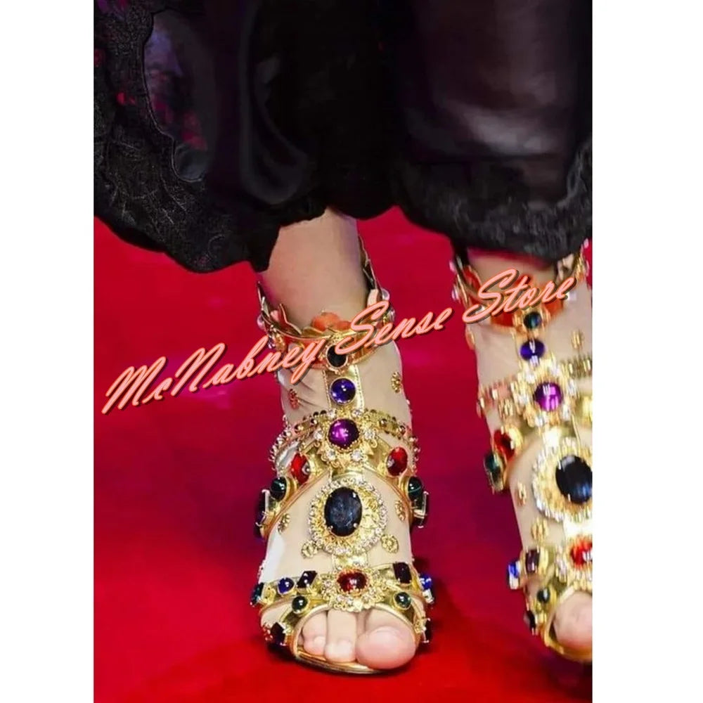 Fashionable Gold Rhinestone Open Toe Sandals For Women