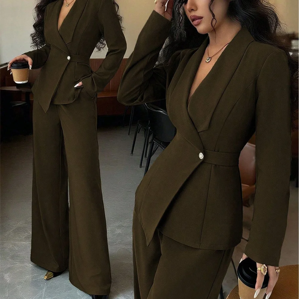 Elegant Office Lady Professional Suit Two Pieces Classic Shawl Lapel Single Button Outfit High Quality Women's Tailored Set