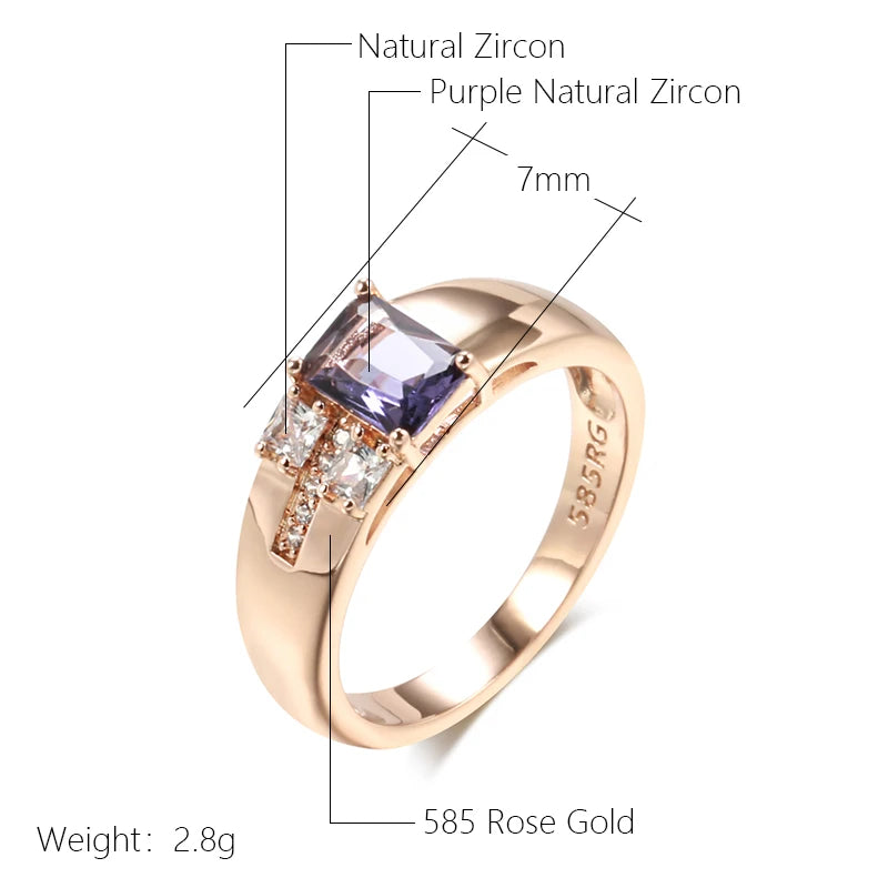 Purple Square Zircon Rose Gold Tone Ring for Women